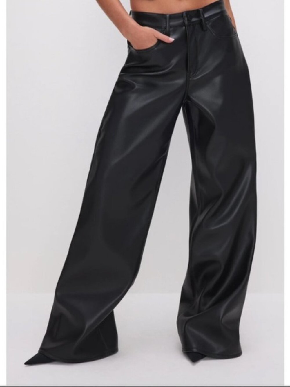 NWOT Good American Good Ease Vegan Faux Leather Wide Leg Pants size 8